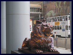 The lion at the entance to HSBC Bank.